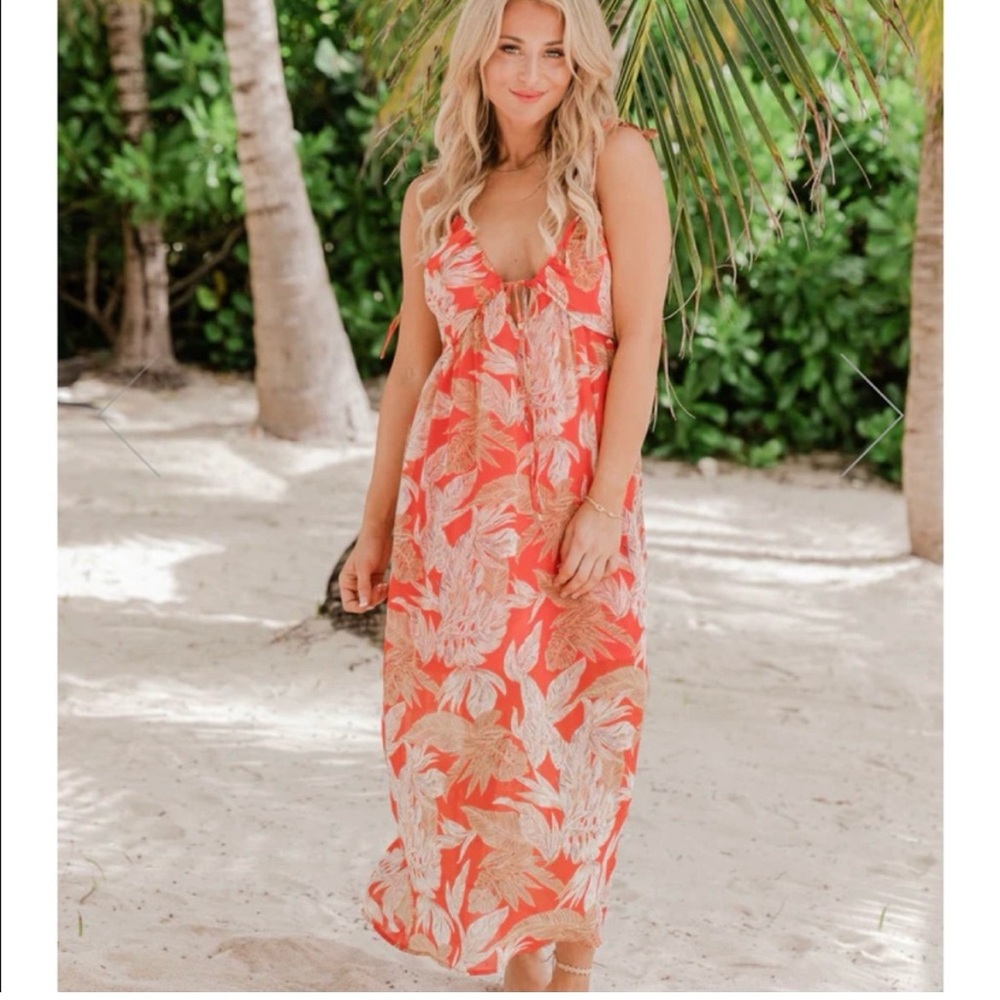 Lulus Red and White Leaf Print Dress